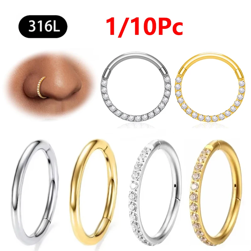 Anneau de nez en acier inoxydable, CZ 16G, Septum articulé, Segment de Clicker, oreille, Tragus, Cartilage, Daith, lèvres, nez, corps, Piercing, bijoux, 1/10 pièces