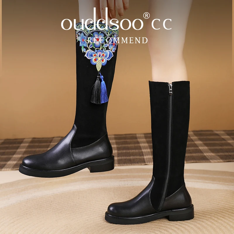 Ods кисточки вышивка осень-зима новые толстые ковбойские уличные ботинки с