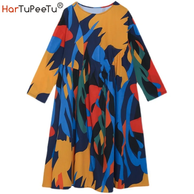 

Colourful Print Dress Women 2022 Spring Summer Long Fashion Vestidos a Line Loose Casual Pullover Midi Dress Streetwear