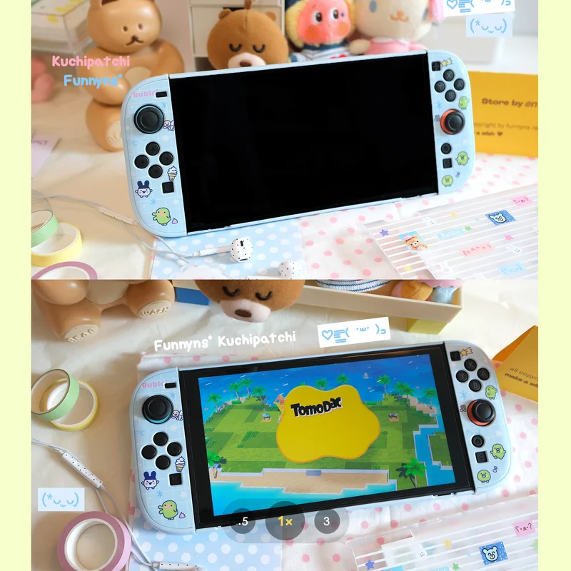 Фото Милый и очаровательный дизайн с большим ртом, защитный чехол для Switch 2, свежий синий, индивидуальный защитный чехол для Oledns Lite, аксессуары для аниме-игр. №2