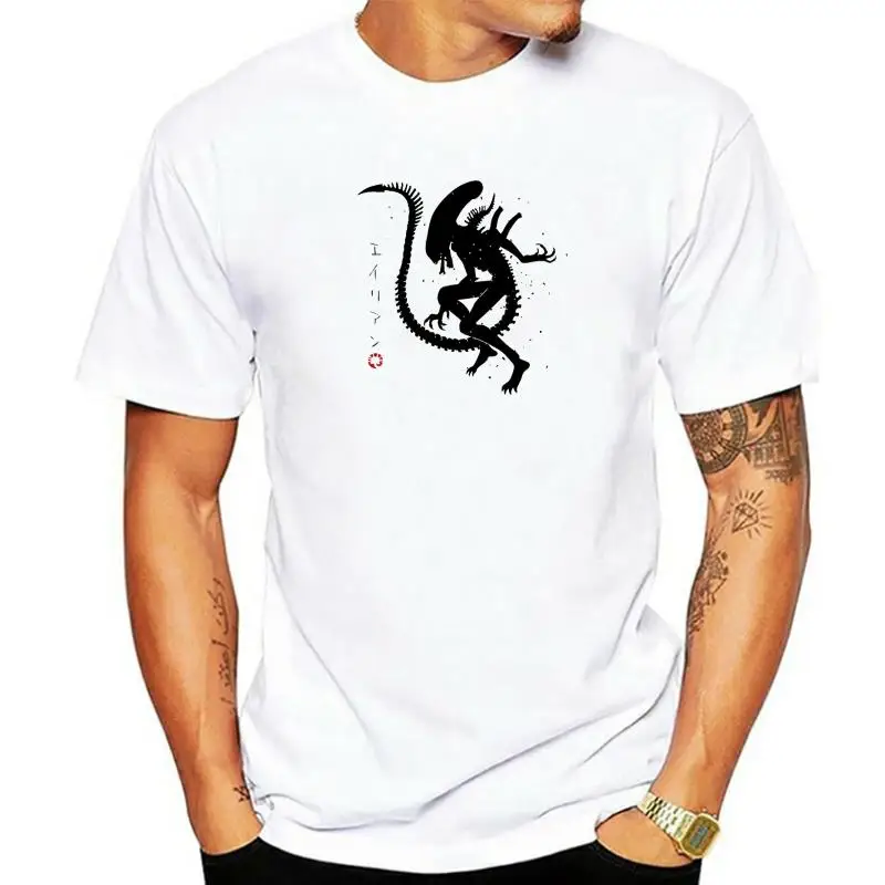 

Футболка мужская с рисунком инопланетянина, тенниска с принтом, шикарная майка с японским рисунком, уличная одежда в стиле Харадзюку, унисе...