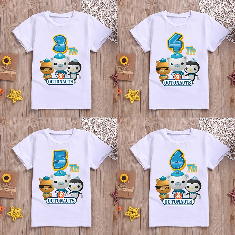 

Симпатичная футболка с восьмиконечными животными Barnacles Kwazii, фигурки животных, одежда с принтом для мальчиков и девочек, топы, детские летние...