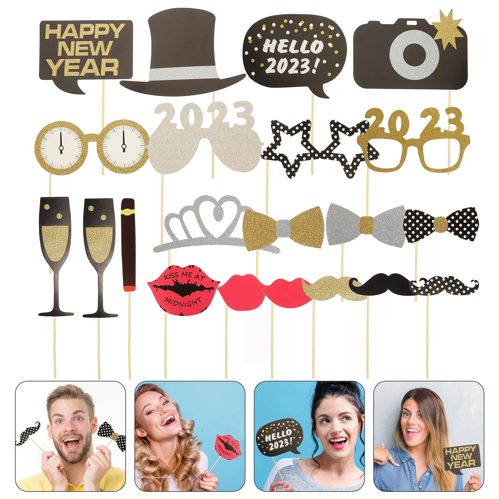 

New Props Year Photo Party Booth Years Evehappy Shooting Supplies Favors Selfie Hand Hold Christmasholiday Photographyfillers