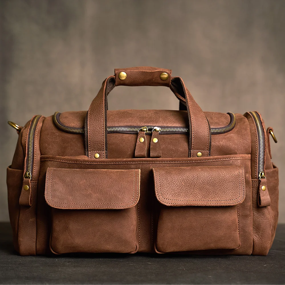 Genuine Leather Retro Travel Bag Shoulder Messenger Casual Fitness Bag Business Trip Large Capacity Luggage Bag Men's Handbag