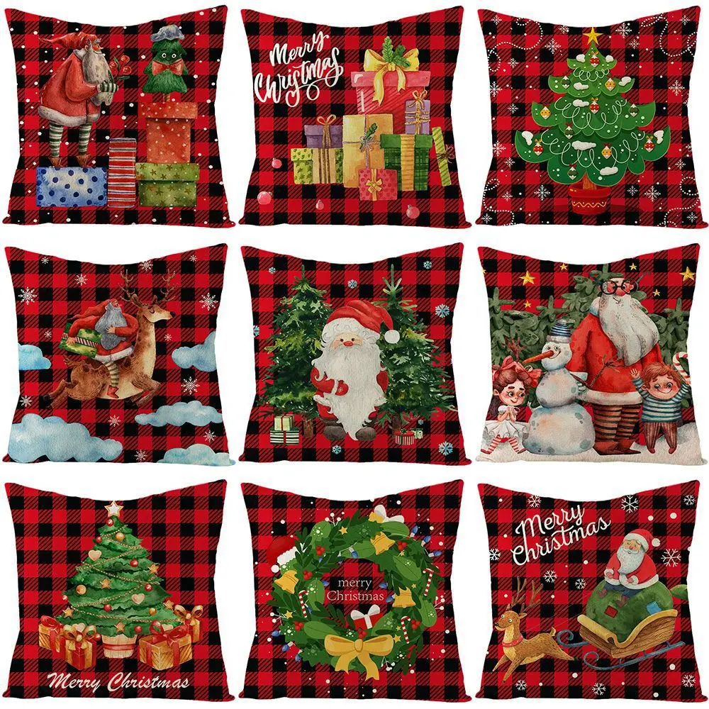 

Christmas Pillow Cover Comfortable Linen Pillow Cover Merry Christmas Santa Claus