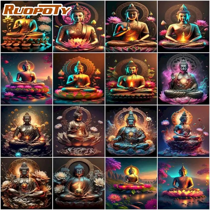 

RUOPOTY DIY Paint By Numbers Buddha Kits Drawing Canvas Handpainted Oil Painting By Number Figure Home Decor