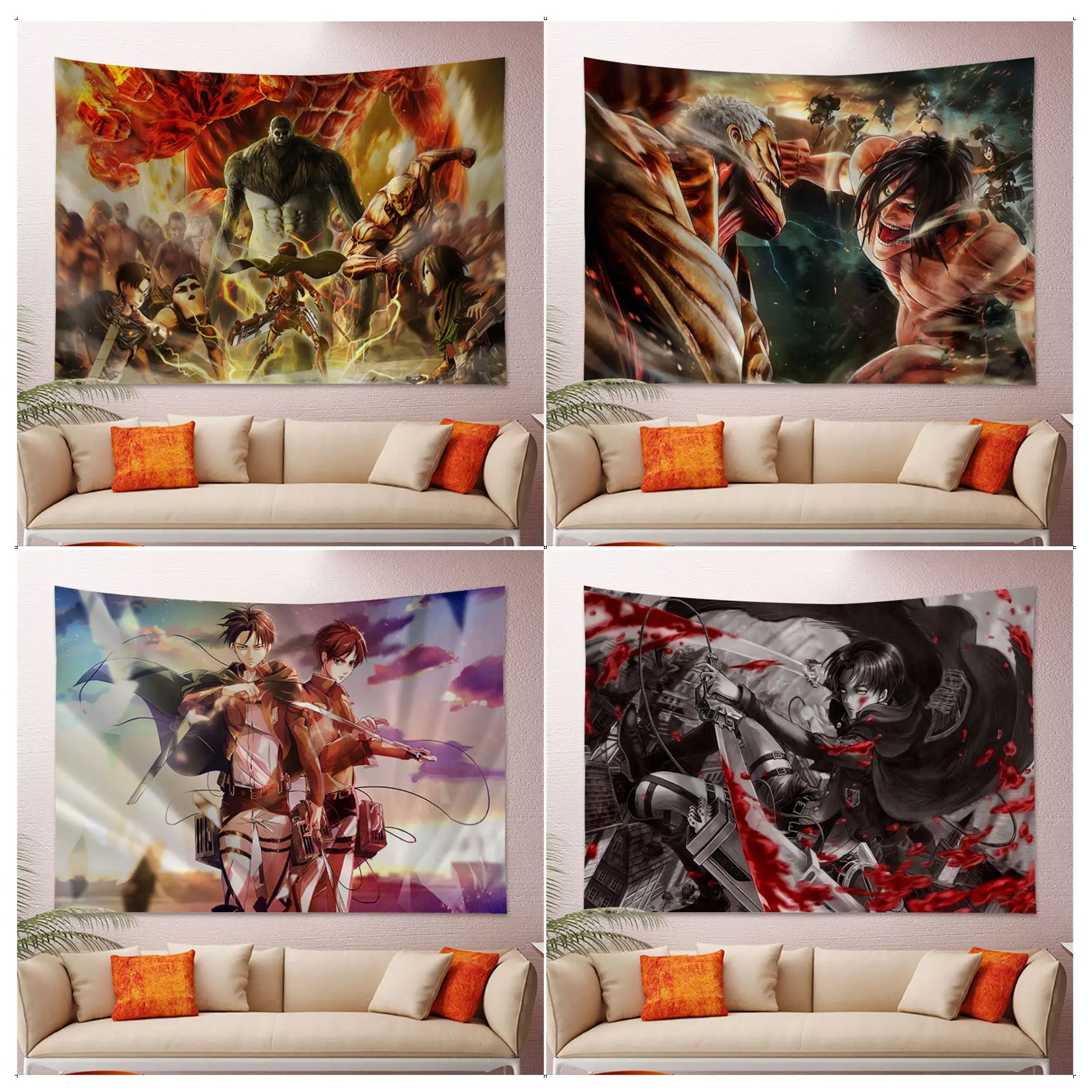 

Cartoon Attack On Titan Wall Tapestry Japanese Wall Tapestry Anime Home Decor