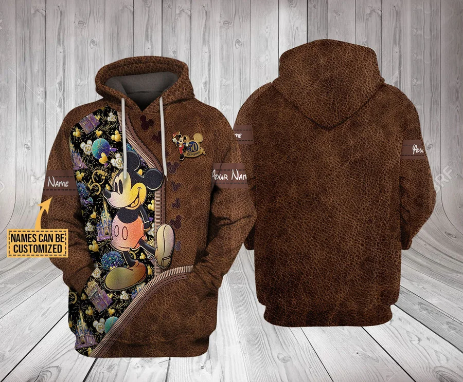 

Худи из мультфильма «Уолт Диснея мир» на 50-летие, с изображением Микки Мауса и кожаным 3D-принтом, ограниченная серия модных персонализирова...