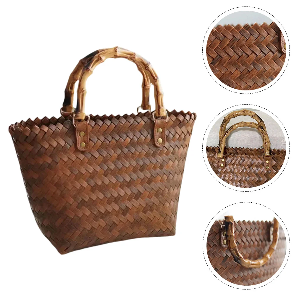 

Woven Tote Outdoor Bag Straw Women Vegetable Basket Large Capacity Handbag Picnic Shoulder Storage Pouch Miss Beach