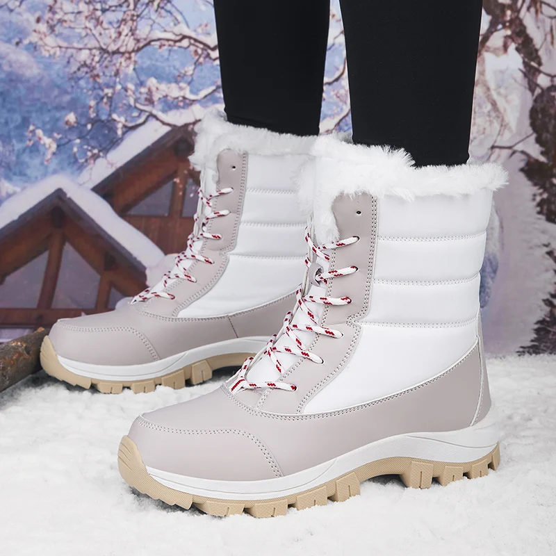 Ankle Boots for Women Winter Shoes Keep Warm Waterproof Snow Boots Ladies Lace-up Plus Size 42 Boots Chaussures Femme