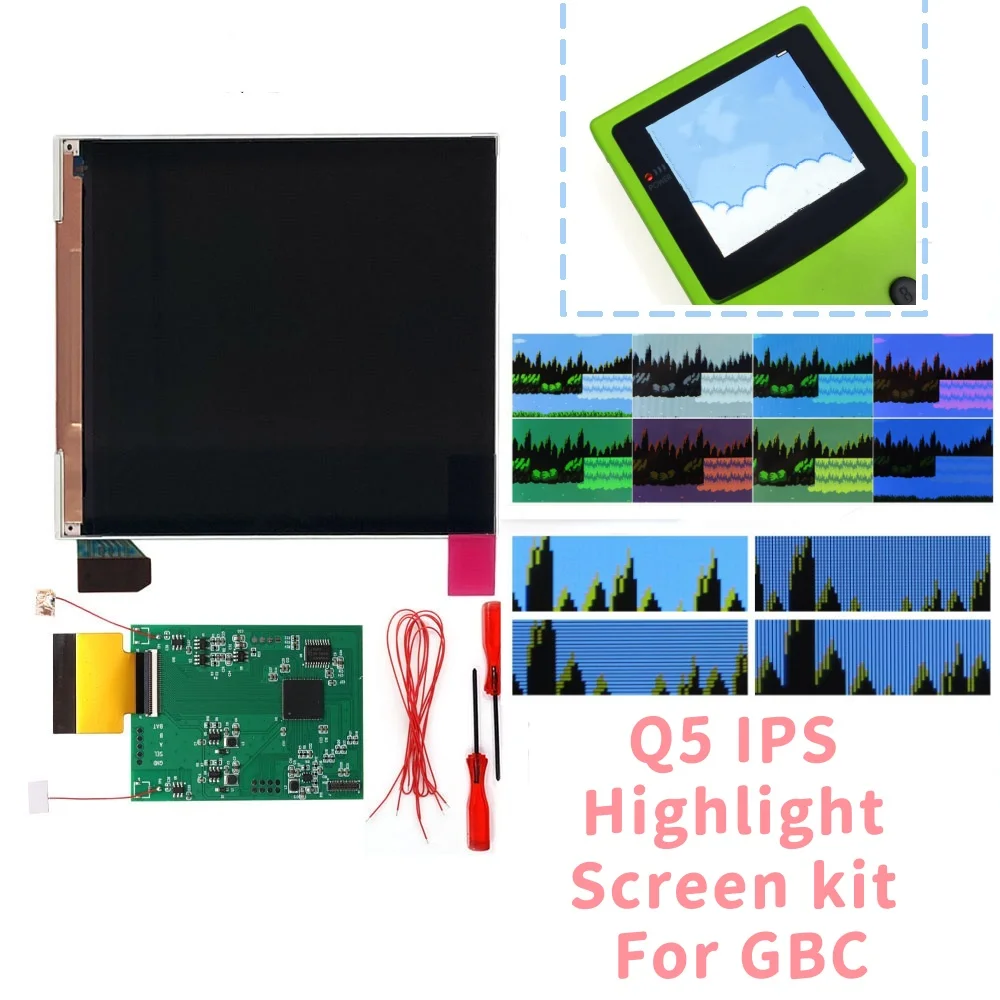 Фото HISPEEDIDO Для GBC 3.1-дюймовый IPS-экран Q5 с высокой яркостью, комплект для модификации LCD-дисплея, сменный экран со встроенным OSD и ретро-пикселями №2