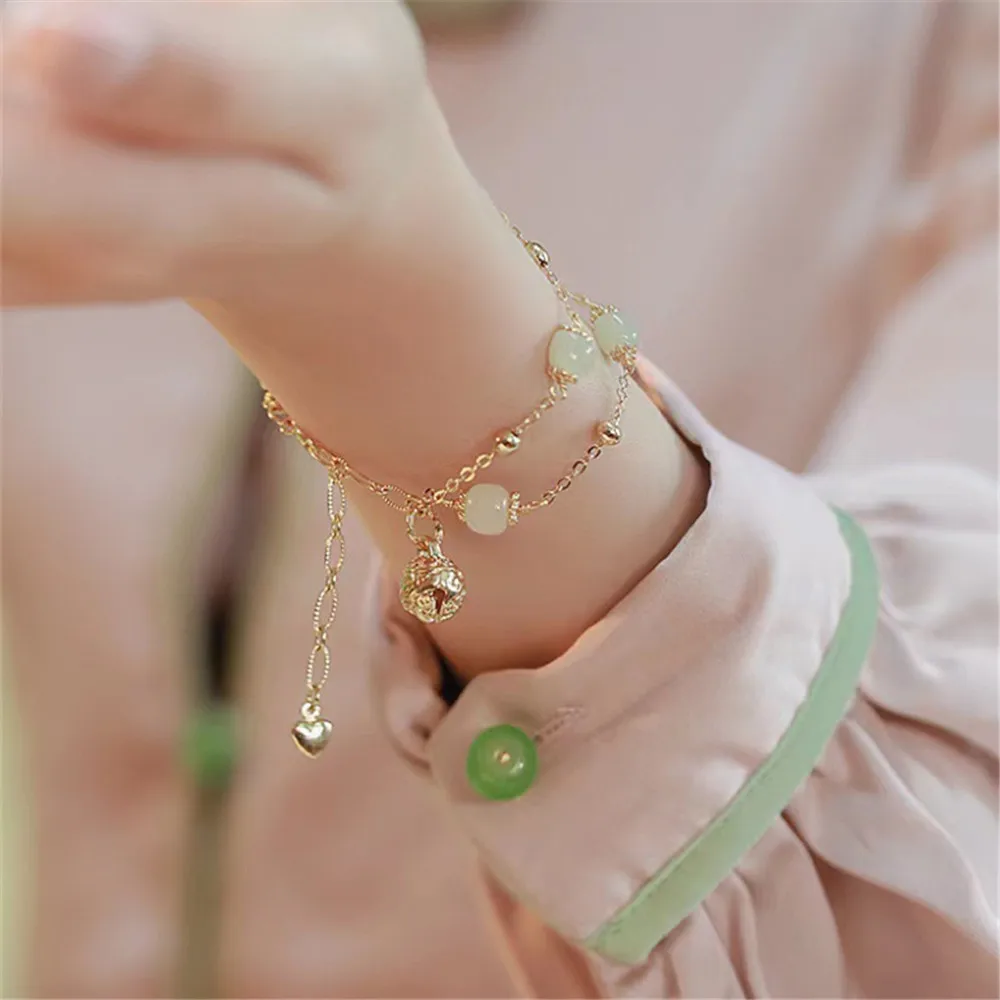 

Натуральный нефритовый браслет-подвеска Hetian, регулируемая двухслойная цепочка, Романтичный подарок для женщин, Прямая поставка