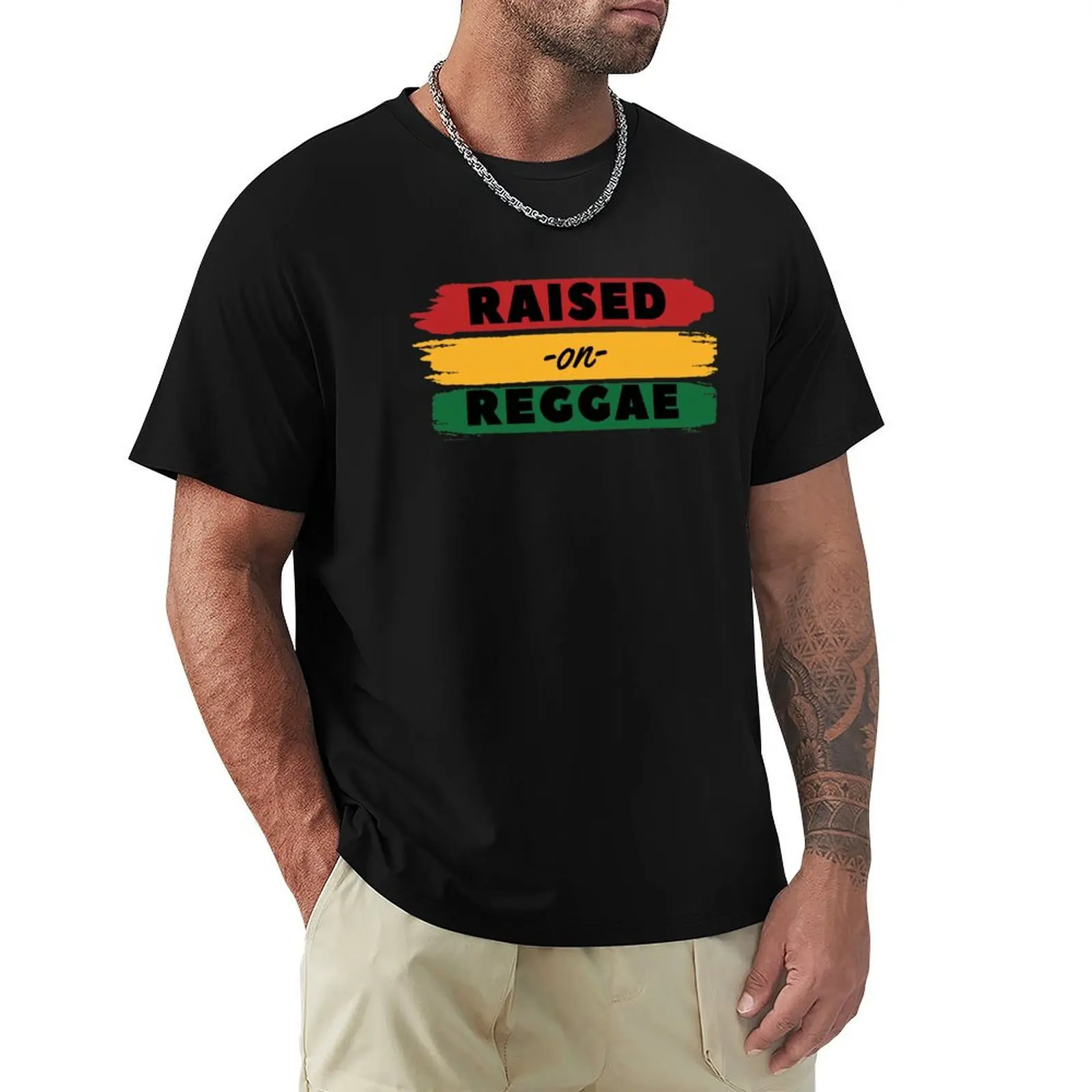 Фото Футболка с принтом Reggae Distressed Reggae Rasta Flag Colors, однотонная, с коротким рукавом, из хлопка. №1