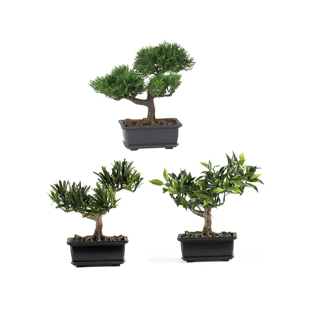 

8.5" Bonsai Plastic Artificial Plant Collection (Set of 3), Green