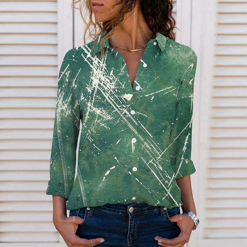 

Новинка, осенние женские рубашки в стиле Харадзюку С Длинным Рукавом, отложным воротником, 3D принтом, узелком, окрашенным узором, уличные то...