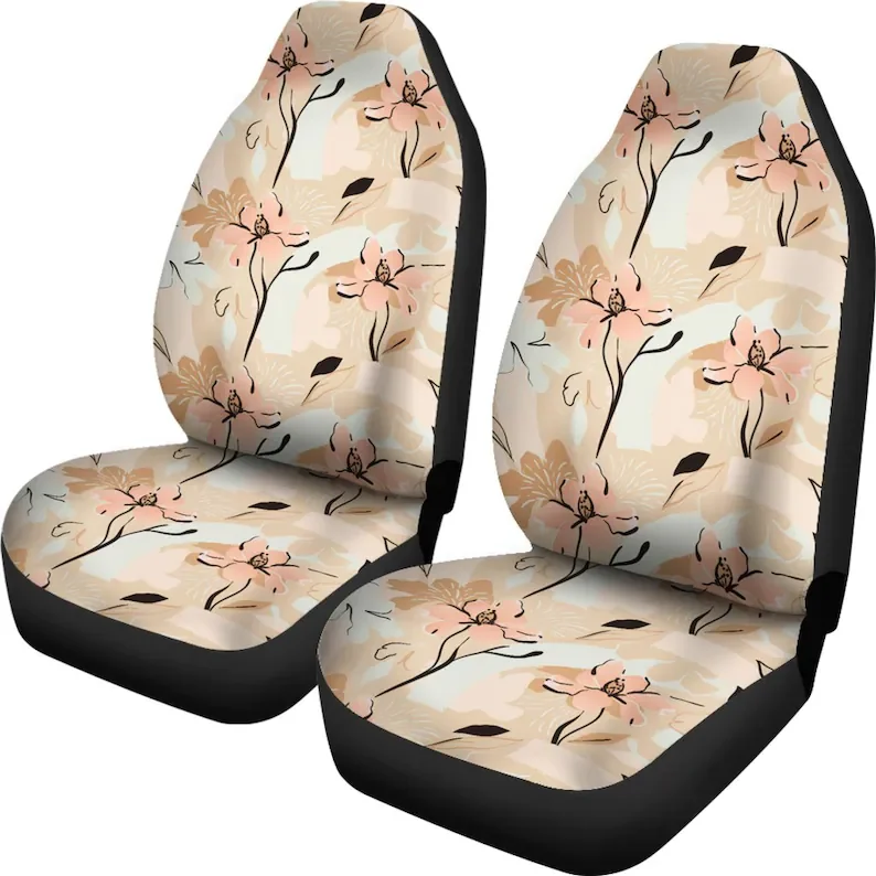 

Peach Beige Abstract Floral Flowers Car Seat Covers Pair, 2 Front Seat Covers, Car Seat Protector, Car Accessories