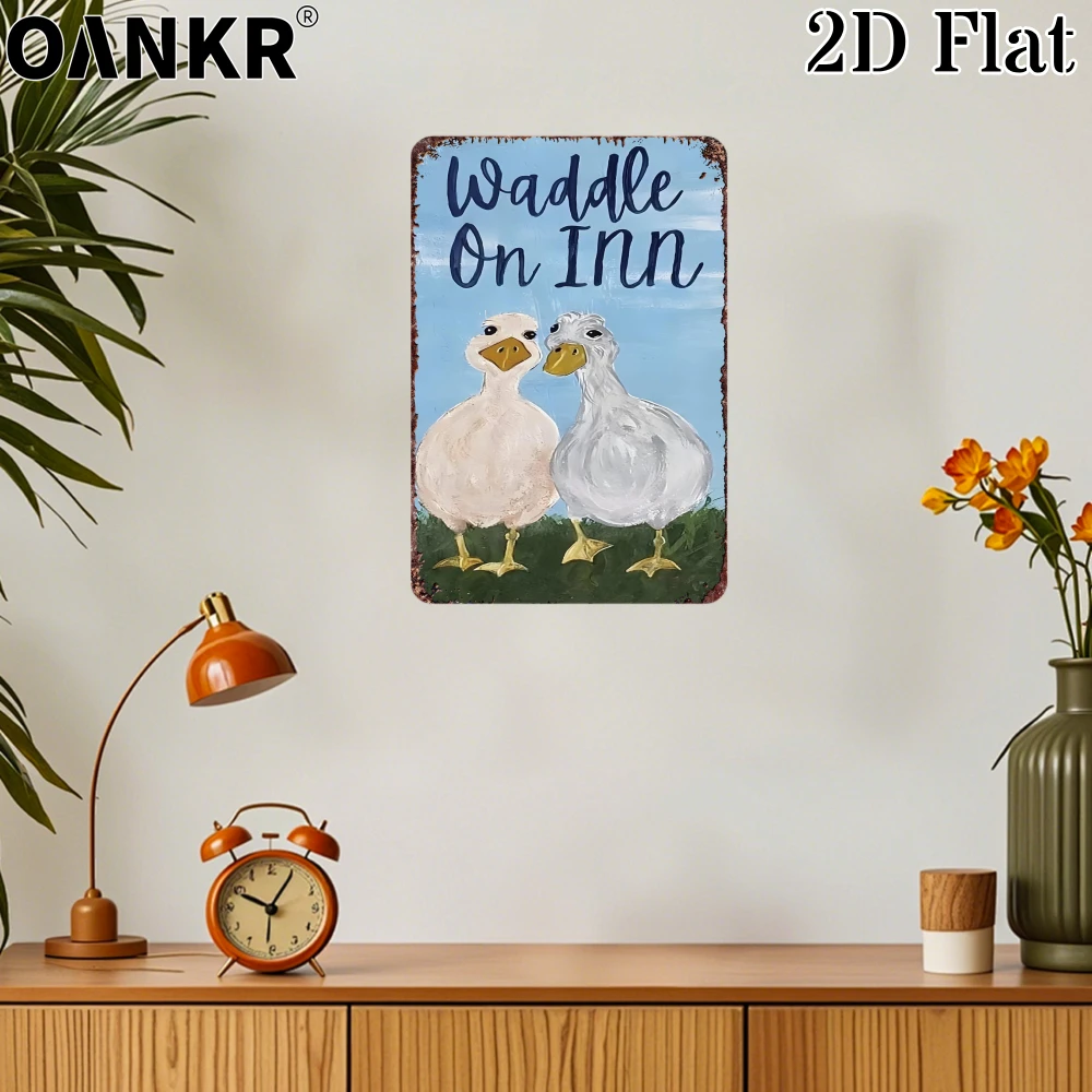 Фото Винтажная металлическая табличка, ретро-вывеска Waddle On Inn Ducks для мужской комнаты, спальни, домашнего декора, настенный декор, аксессуары №1