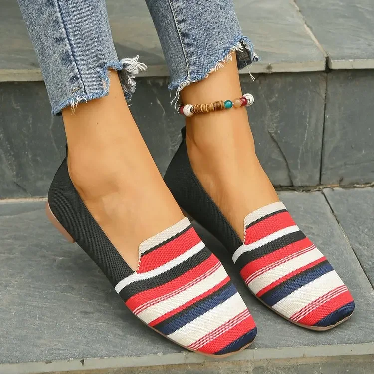 

Ladies Knitted Casual Shoes Fashion Breathable Comfortable Shoes Spring Non-slip Lightweight Slip on Loafers Sapato Feminino