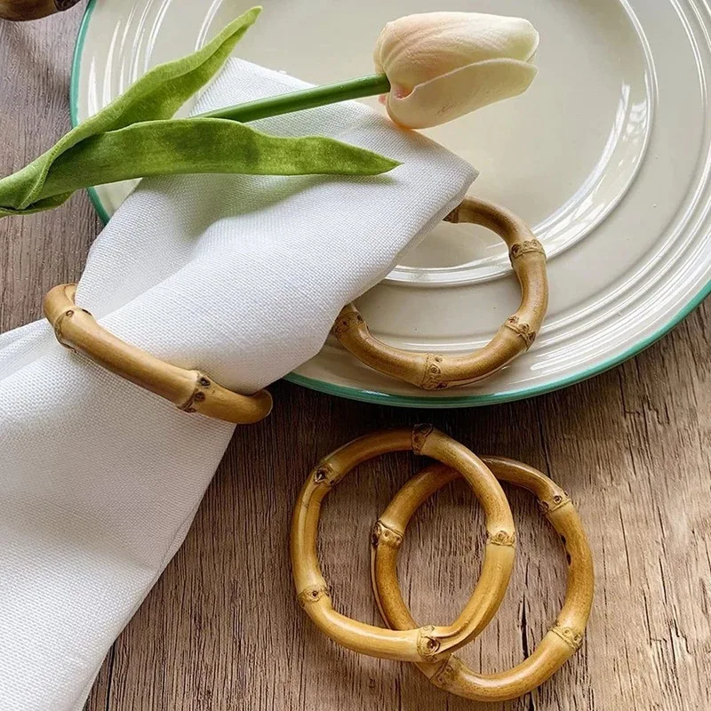 

Natural Handmade Bamboo Napkin Rings Set Natural Rustic Napkin Holders Decor Dinning Table Decoration Party Accessories
