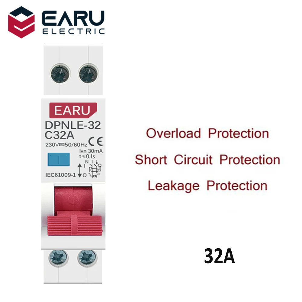 

32A 18MM Mini 230V 50/60Hz RCBO 1P+N 6KA Residual Current Differential Automatic Circuit Breaker Over Current Leakage Protection