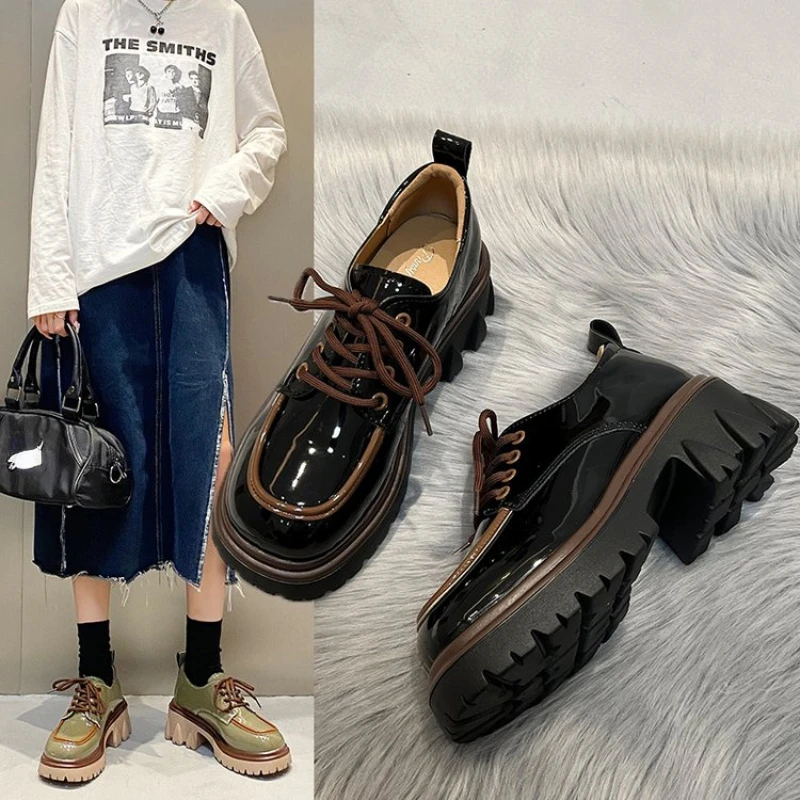 

Small leather shoes female Mary Jane shoes British style high-heeled shoes autumn color-blocking thick-soled heightening loafers