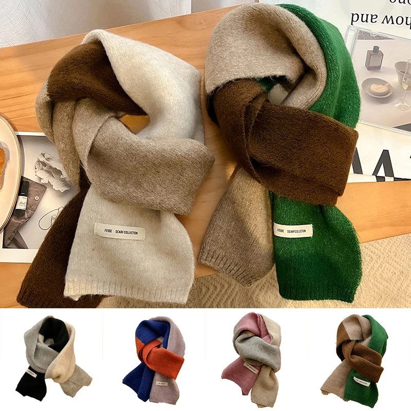 

Winter Thick Warm Scarf For Women Splicing Colors Lady Imitation Cashmere Black Scarf Female Winter To Increase Shawl Neck Wraps