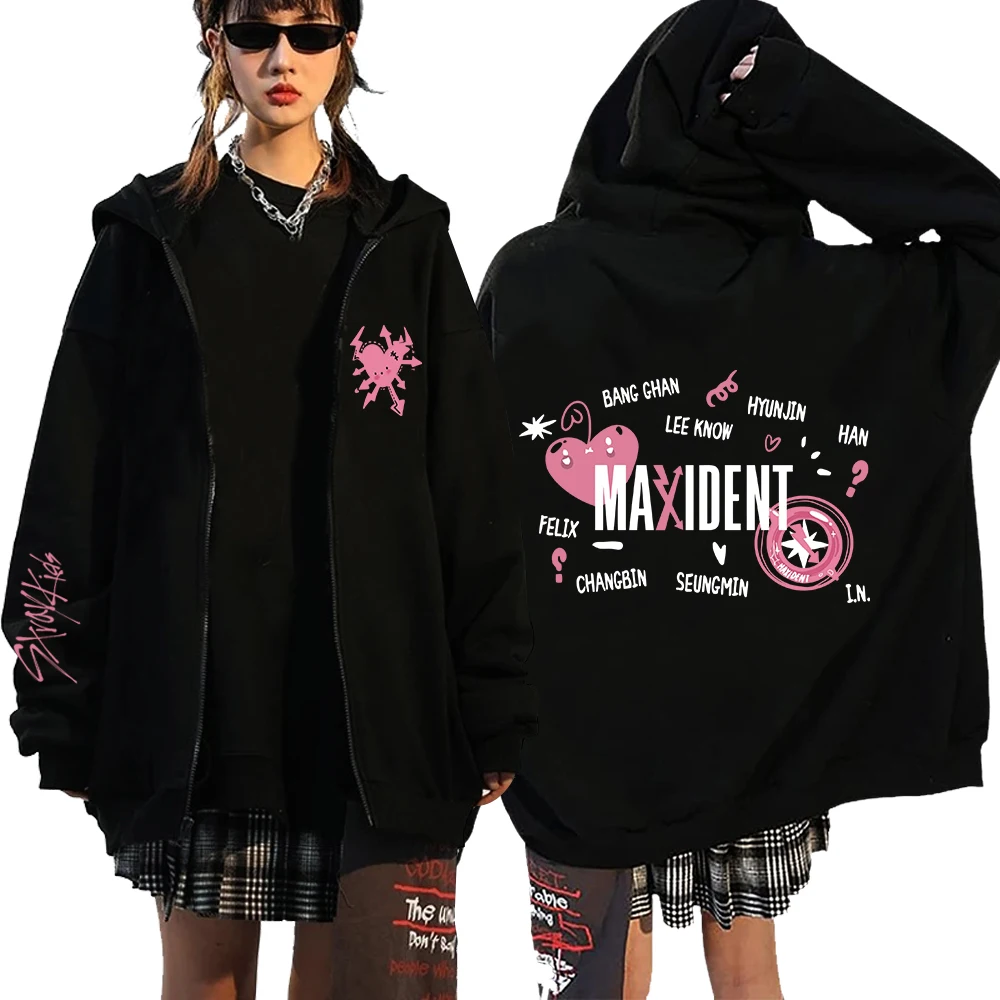 

Hot Kpop Stray Kids Maxident Hoodie Winter Warm Women Pullover Hoodies Zip Up Hoodie Clothes