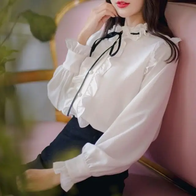 Женская шифоновая рубашка с длинным рукавом на пуговицах