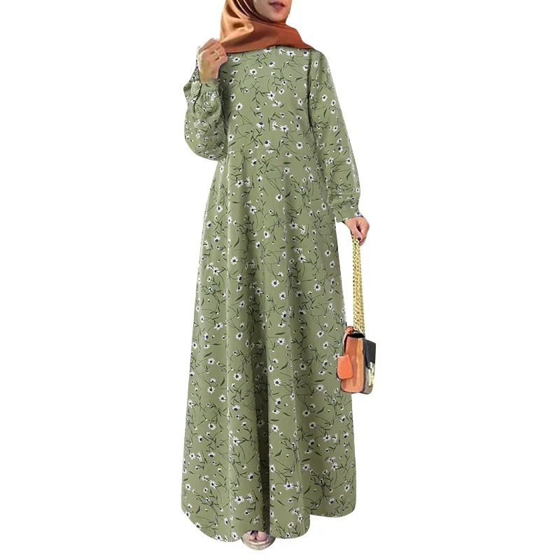 Modest Dress Moroccan Kaftan Muslim Women's Robe Retro Dress Printed Loose Muslim Dress Oversize Women's Abaya Dubai Dress