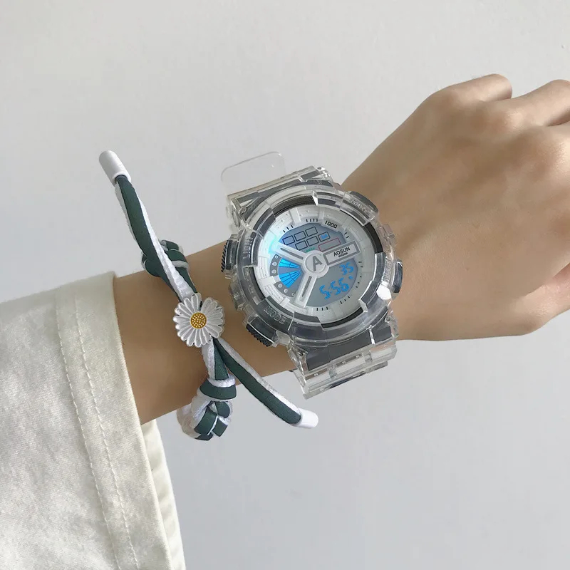 Электронные часы белые простые прозрачные цифровые водонепроницаемые для