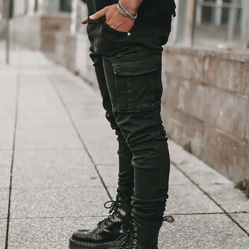 Jeans Men Pants Casual Cotton Denim Trousers Multi Pocket Cargo Jeans Men Street Style Hip Hop Pencil Pants Side Pockets Cargo