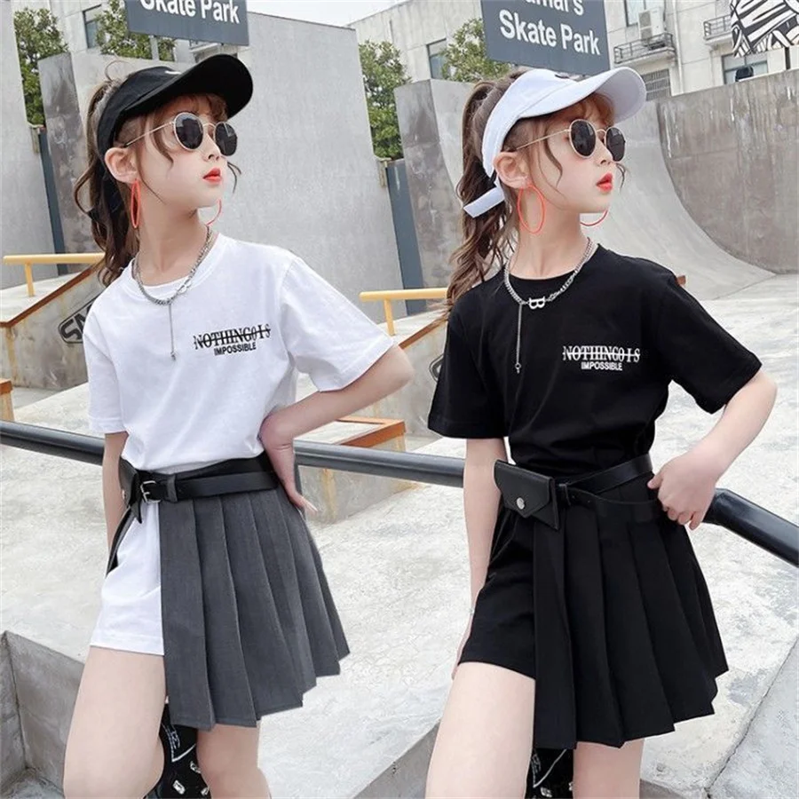 

New Kids Girls Clothes Set Summer Girl Crop Tops T-shirt + skirt 2pcs Girl Outfits Baby Girls Clothing 4 5 710 to 12 year