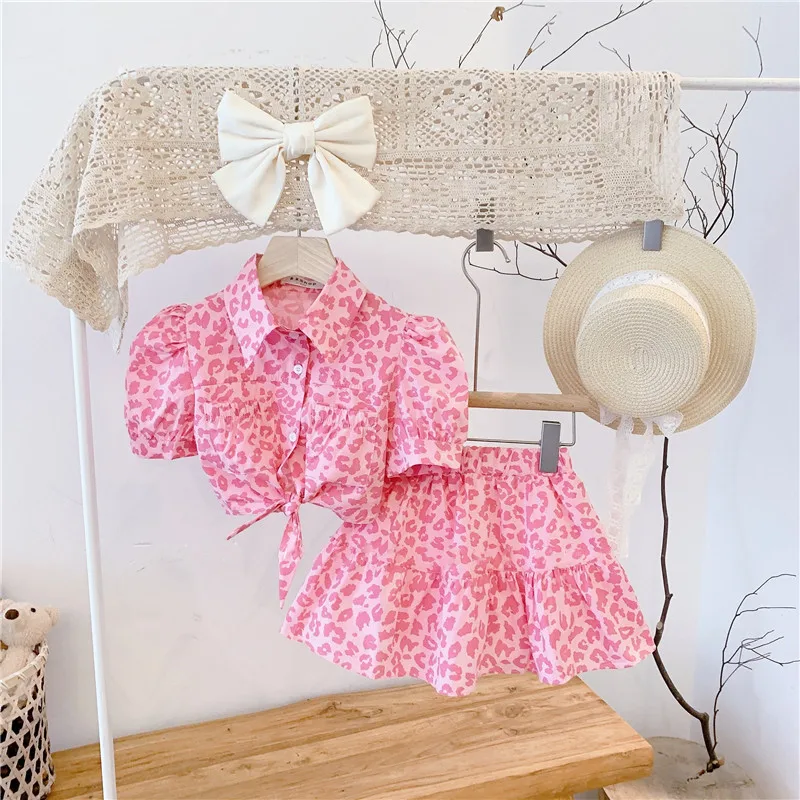 

Sets + Suits Sleeve 2pcs Clothes Casual Clothing Sets Girls Style Summer Clothing Short Leopard Korean Fashion Top Girls Skirt