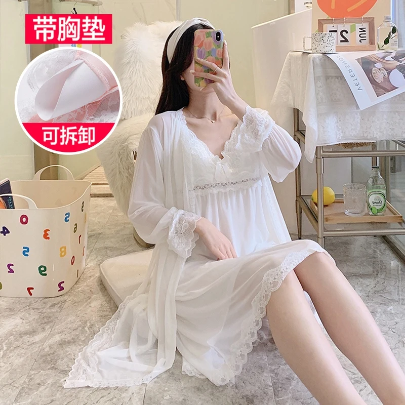 Женское кружевное ночное белье из модала комплект 2 предметов для осени 2024