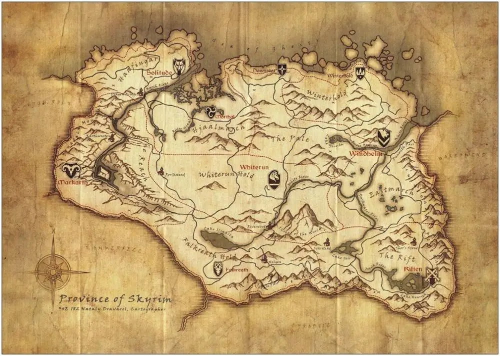 Лот стиль выбрать карту Skyrim Художественная печать Шелковый плакат домашний