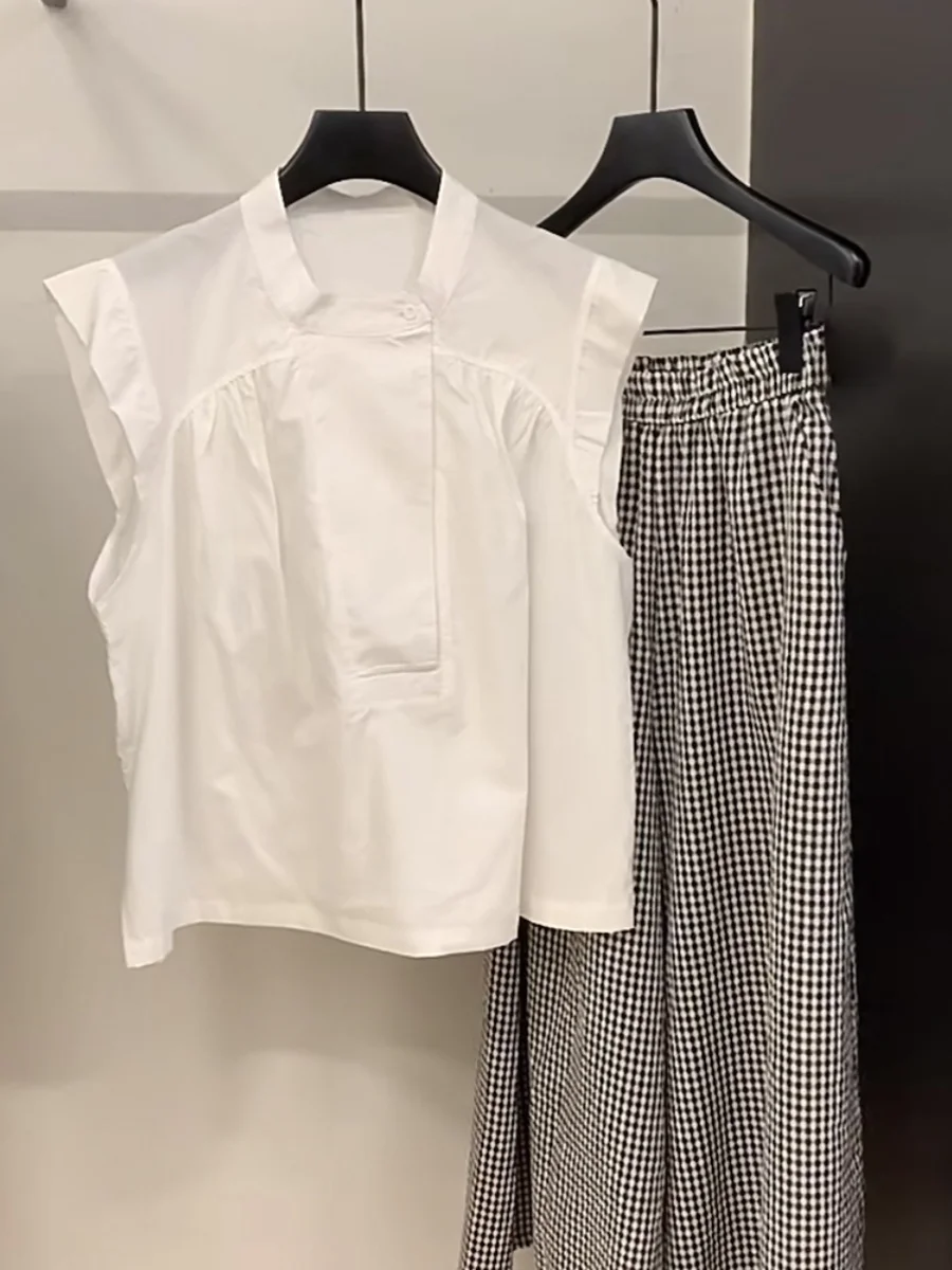 Korean Sle Western Simple round Neck Buckle Sleeveless Shirts Women Summer Unique Chic Flng Sleeves Loose Slimming ... |