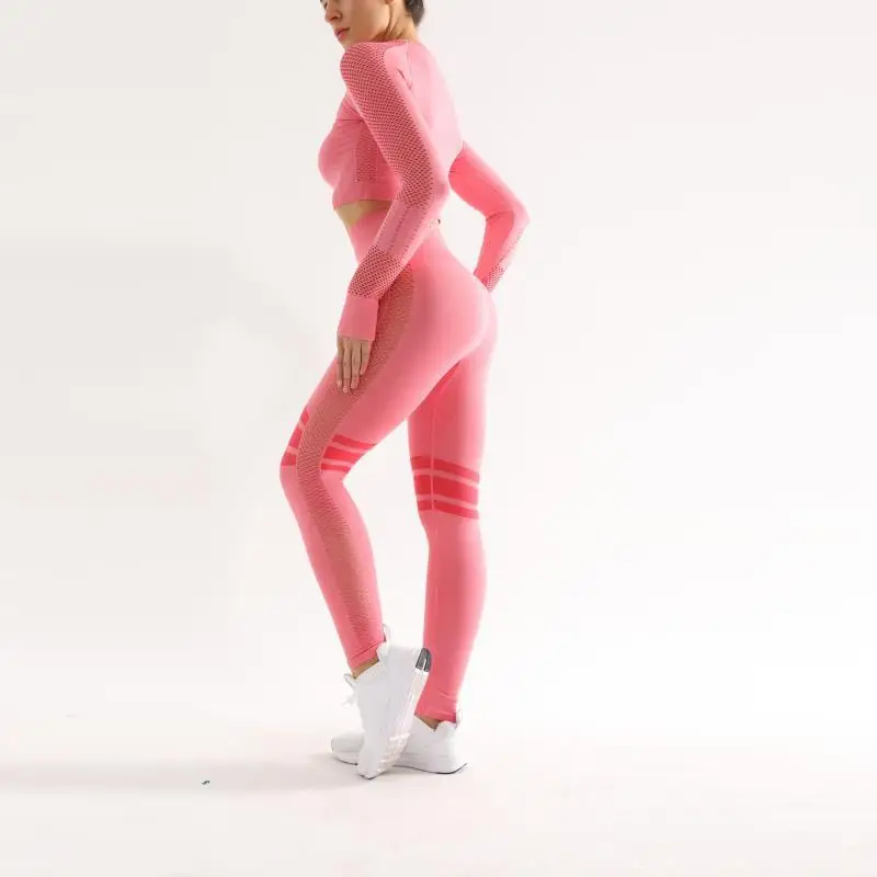 

Набор для йоги, Быстросохнущий бесшовный укороченный топ, высокоэластичные спортивные брюки для фитнеса и бега, костюм, одежда для йоги, жен...