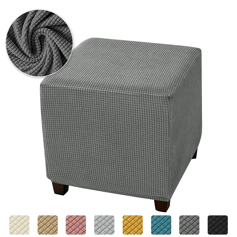 

Polar Fleece Ottoman Stool Cover Soild Color Square Footstool Cover All-inclusive Elastic Stretch Footrest Slipcover Living Room