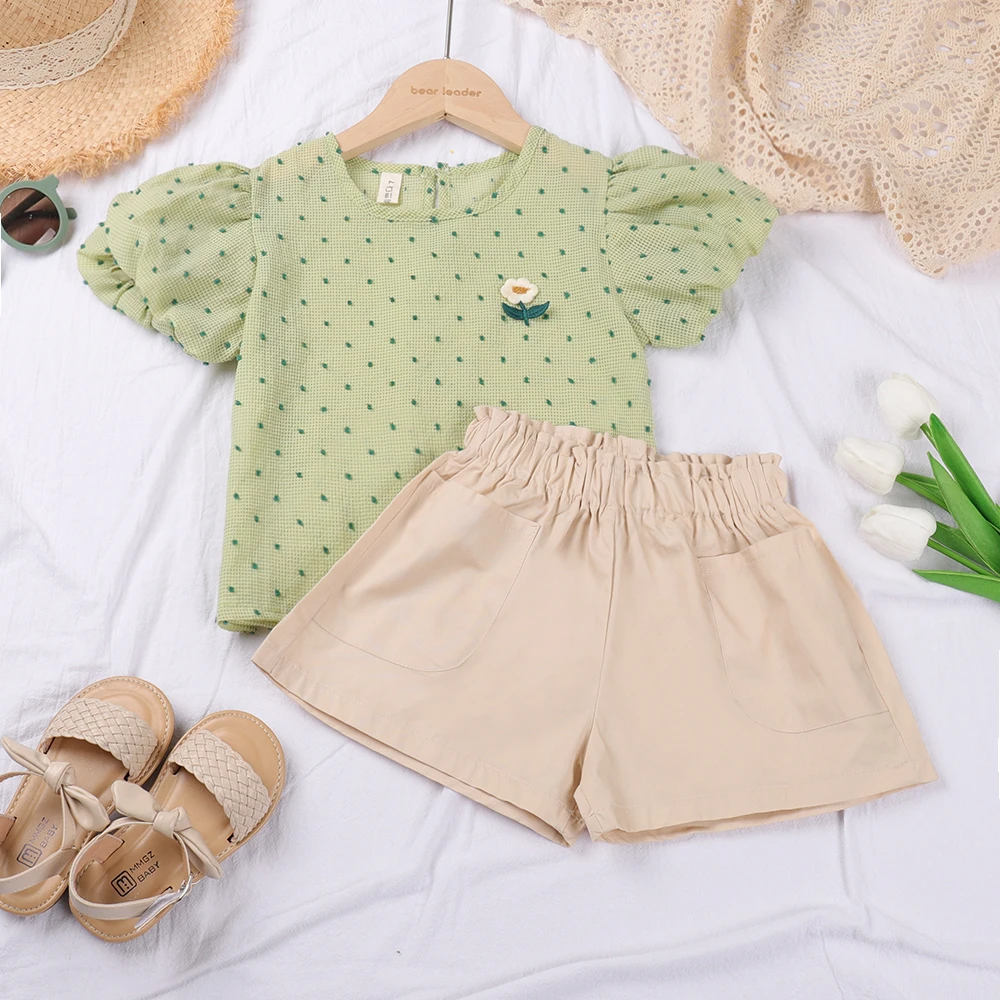 

Korea Floral Girl Clothing Set New Summer Plaid T-shirt and Shorts Sets Casual 2 Piece Suit Kids Clothes Baby Girls Outfit Set
