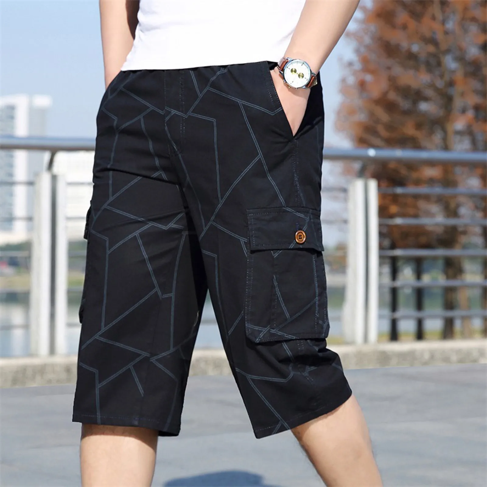

Sports Pocket Casual Shorts Bodybuilding Summer Pants Mens Printed Fitness Men's pants Denim Cargo Pants for Men