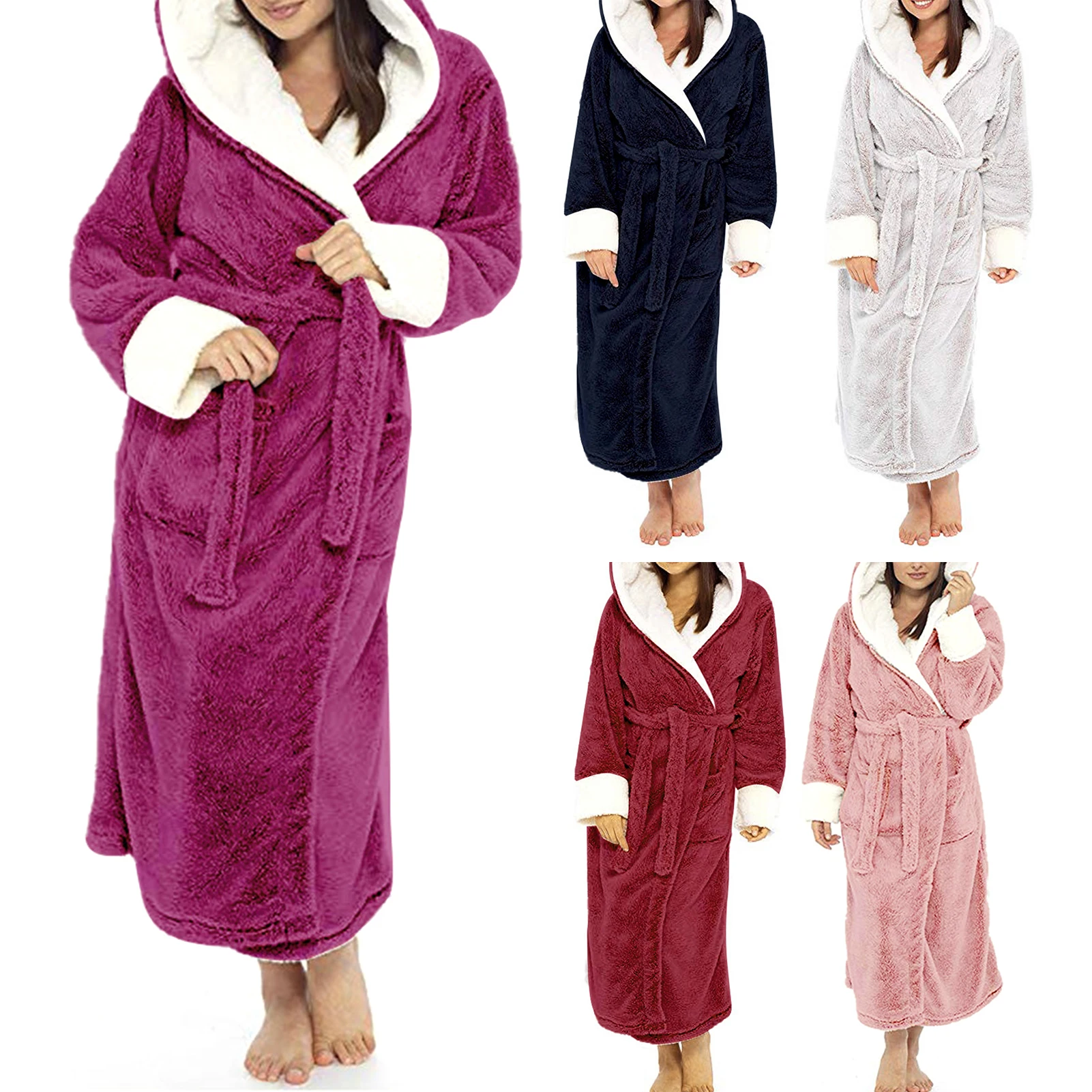 Thicken Warm Couple Style Flannel Robe Winter Long Sleeve Bathrobe Sexy Hooded Women Men Nightgown Lounge Sleepwear Home Clothes