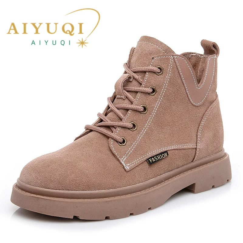 AIYUQI Ankle Boots Women 2023 Winter New Suede Genuine Leather Women Booties Flat Large Size 41 42 43 Ladies Short Boots