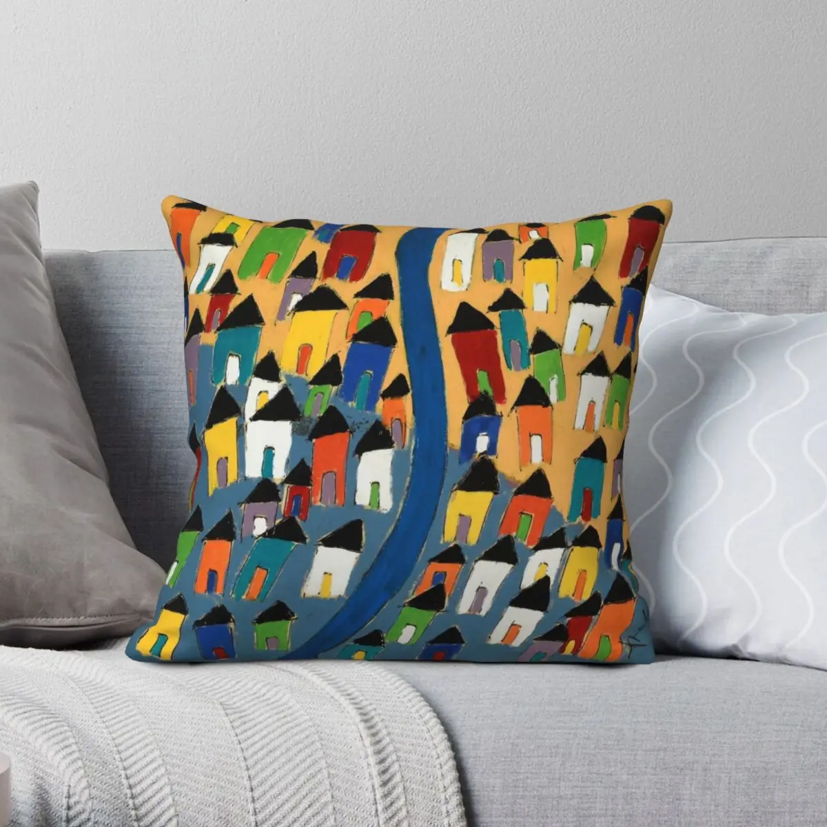 

Village Of Santorini Square Pillowcase Polyester Linen Velvet Creative Zip Decorative Sofa Cushion Cover Wholesale