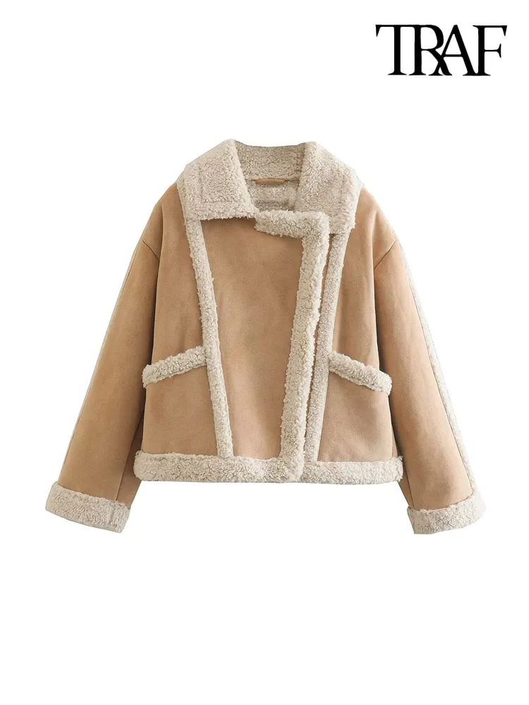 

Куртка женская из искусственной овчины, с длинным рукавом и карманами спереди