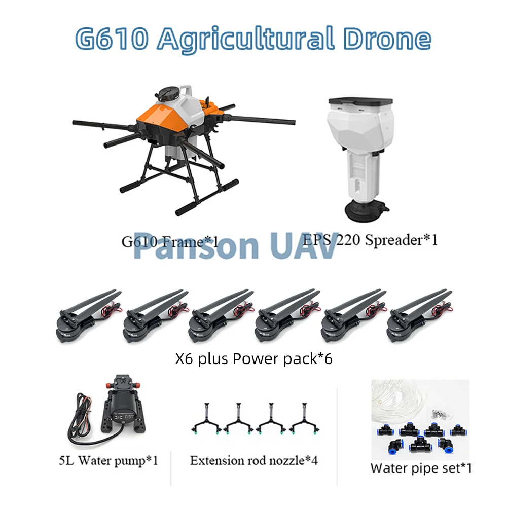 

Agriculture Drone Eft G610 6 Axis Aircraft 10L 10KG Agricultural Sprayer Nozzle Foldable Propeller Hobbywing Motor X6