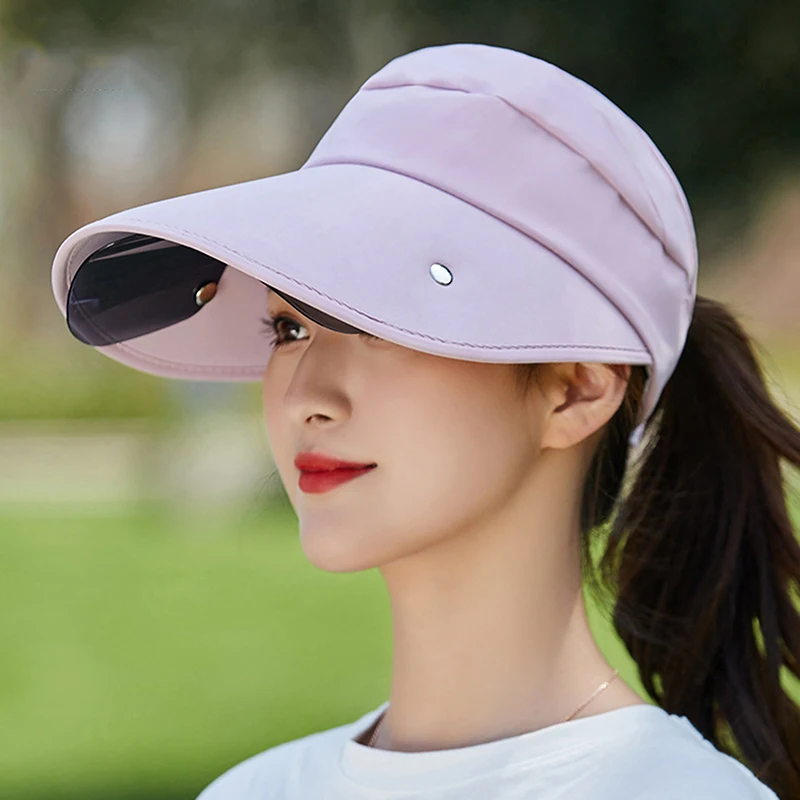 

Retractable Drawstring Hat New Women Female Summer Sun Empty Top Hats Riding Outdoor Sports Cap Anti-UV Beach Hat Fishing Caps