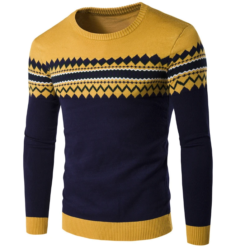 

2022 Autumn and Winter New Korean Version Trend Jacquard Round Neck Sweater Men's Fashion Casual Pullover Long-sleeved Sweater