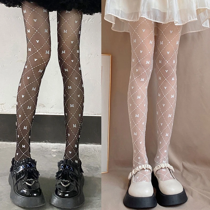 Женские тонкие колготки Dark Goth в стиле панк милые прозрачные горошек с бантом и