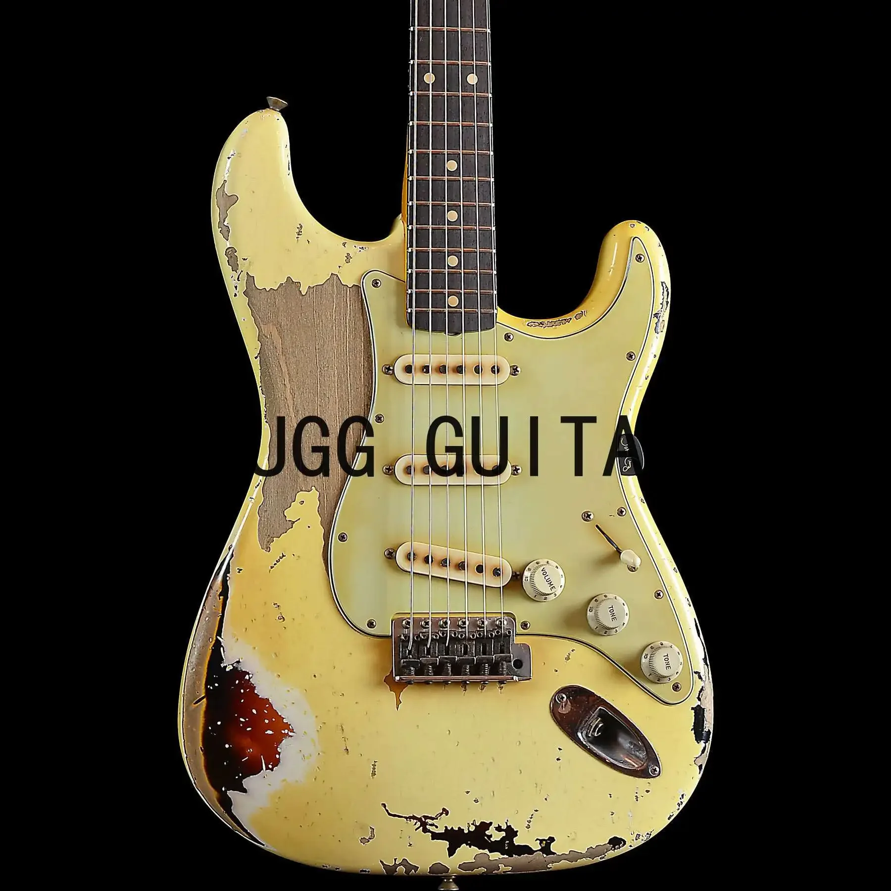 

MASTERBUILT JOHN CRUZ 1961 PIN-UP ST Heavy Relic White Over 3 Tone Sunburst Electric Guitar Alder Body, Rosewood Fingerboard,