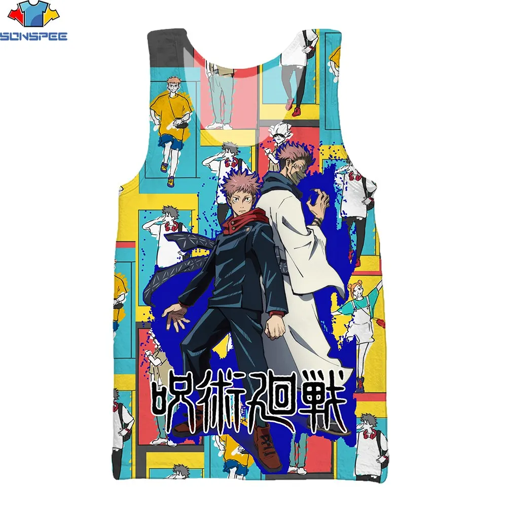 

SONSPEE Summer 3d Print Jujutsu Kaisen Manga Colorful Multi-pattern Sleeveless Fitness Sports Vest Creative Anime Top Clothes